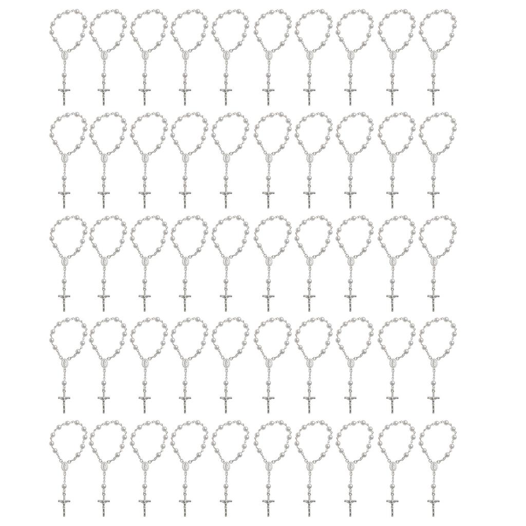 Náramek růženec z růžových květů katolický růženec nastavitelné přívěsky s křížkem šperky na prst a zápěstí