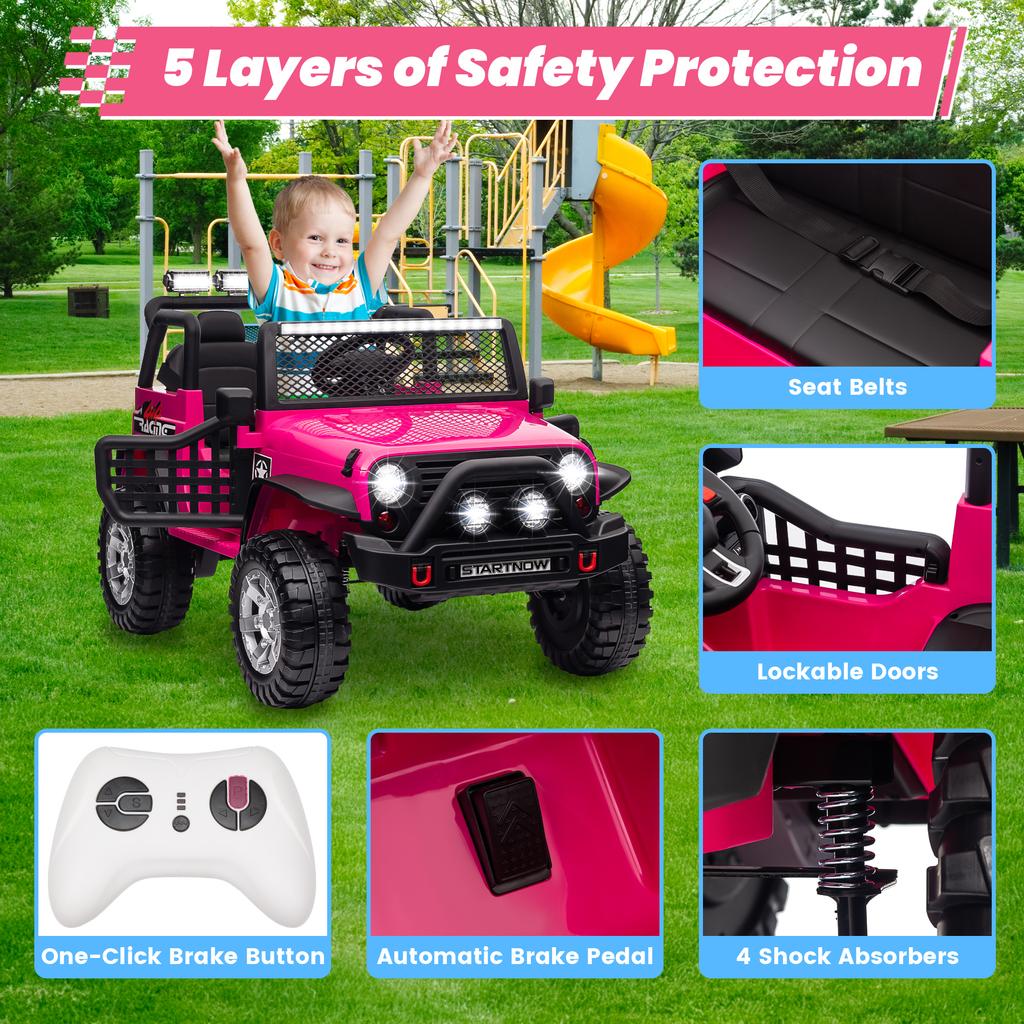 24V 4WD Ride on Car Power 4 Wheels w/Gift Flower, Remote Control, 2 Seater, 4X200W Motor, 3 Speeds, Pop Music, Spring Suspension