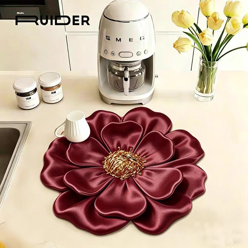 3D Flower Design Dish Draining Mat Water Absorbent Flower Countertop Mat  Bathroom