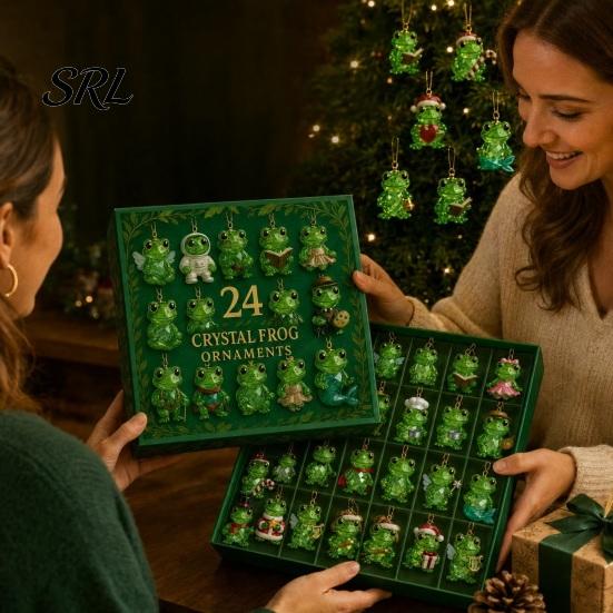Christmas Tree Hanging Decor Frog Advent Calendar, 24 Day Countdown Box with Acrylic Ornament Party Favors Pendants, Festive Decor, Collectible