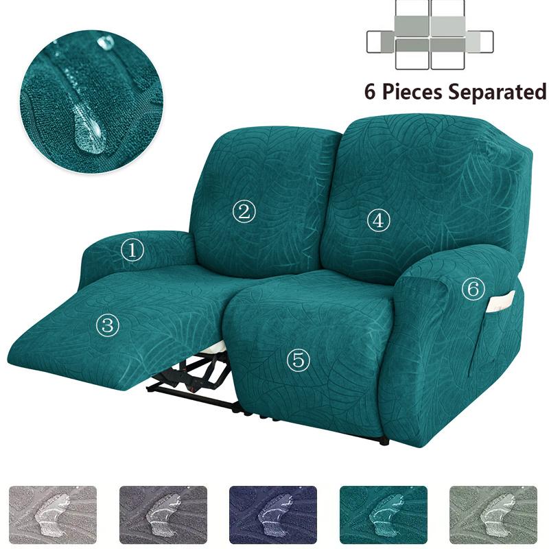 1/2/3 Seater Recliner Sofa Covers Leaves Jacquard Couch Slipcovers Elastic Water Repellent Armchair Covers for Living Room Hotel