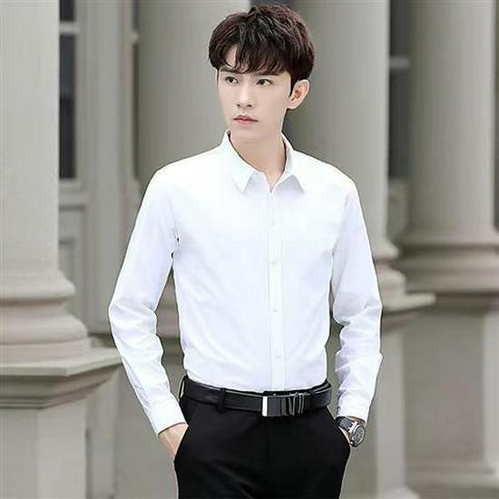 Men's White Slim Fit Long Sleeve Shirt - Korean Style, Spring/Autumn, Versatile Solid Color Business Wear