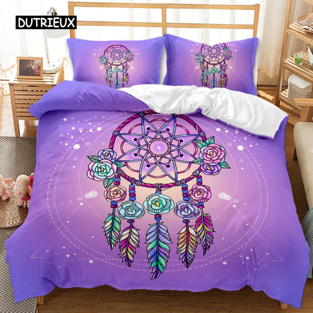 Dream Catcher Duvet Cover Feather Purple Dream Catcher Bedding Set Magic Symbol Exotic Polyester Quilt Cover Double Queen King