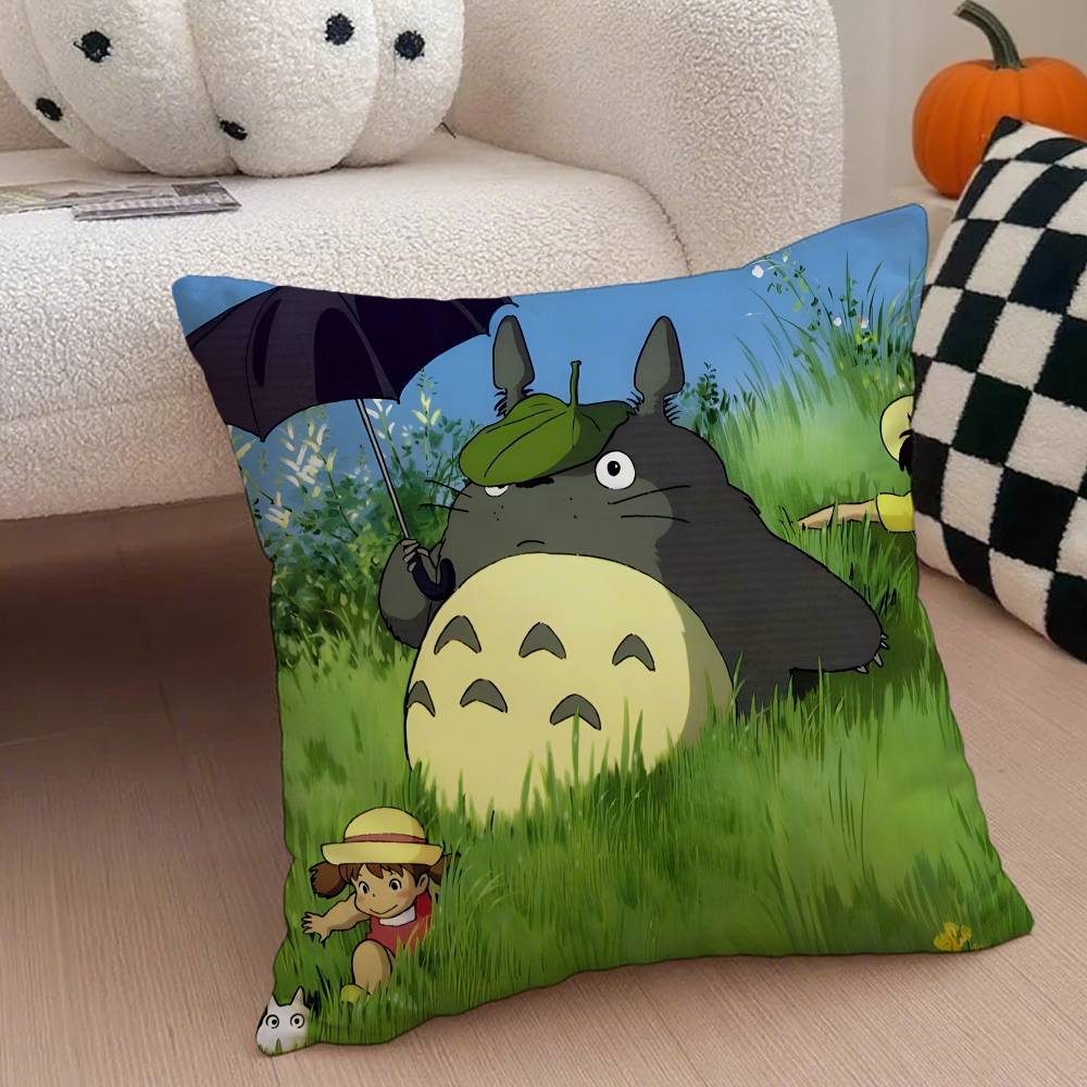 Animei My N-NeighborS T-Totoro Pillow Case Anti-dustmite Pillowcase Invisible Zipper Silky Short Plush Sofa Cushion Cover