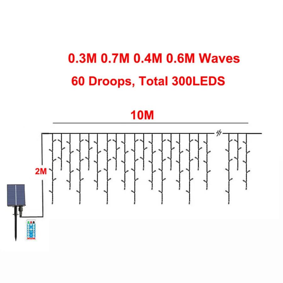 Solar Icicle String Lights Waterproof Solar Christmas Icicle Lights Outdoor Solar Curtain Fairy Light for Party Wedding Decor