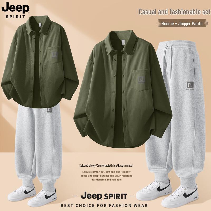 JEEP SPIRIT Men's 2025 Autumn Sporty Shirt & Jogger Set