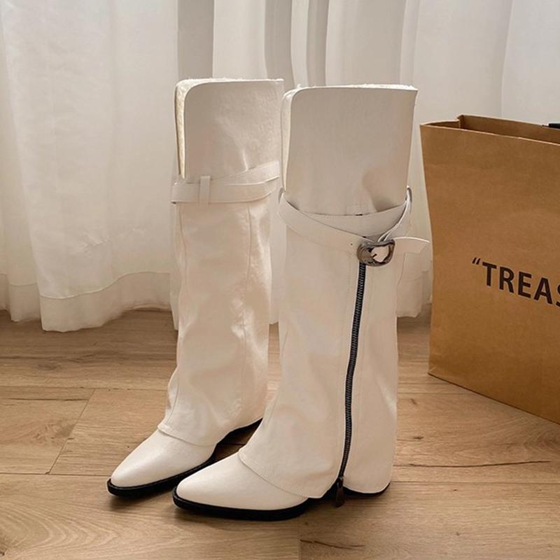 

Pointed Toe Women s Boots Heeled Fashion Knee High Shoes Designer Zip Chelsea Boots Goth Trend Dress Cozy Mujer Botas 40