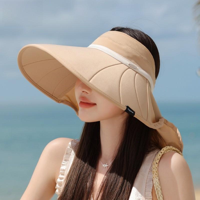Summer Ice Silk Wide Brim Sun Hat With Neck Protection For Outdoor Travel