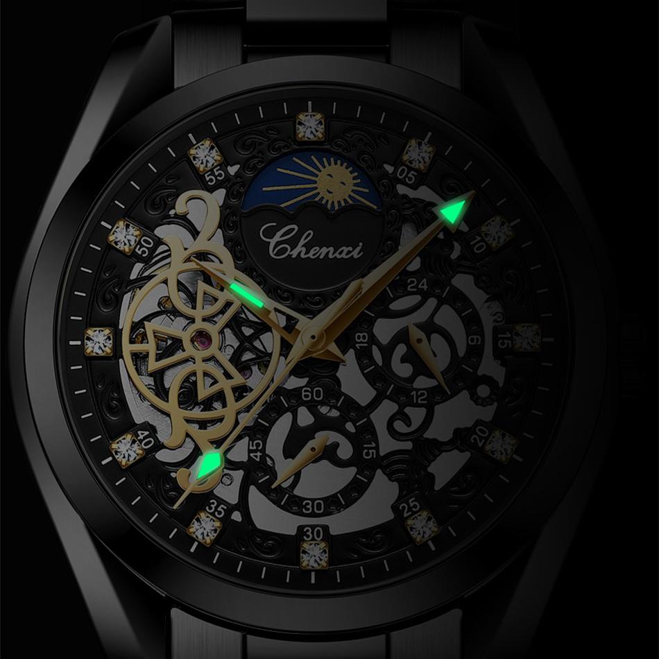 Nové luxusní pánské hodinky TOP značky s krabičkou Vodotěsné automatické pánské mechanické hodinky Sunrise Moon Star