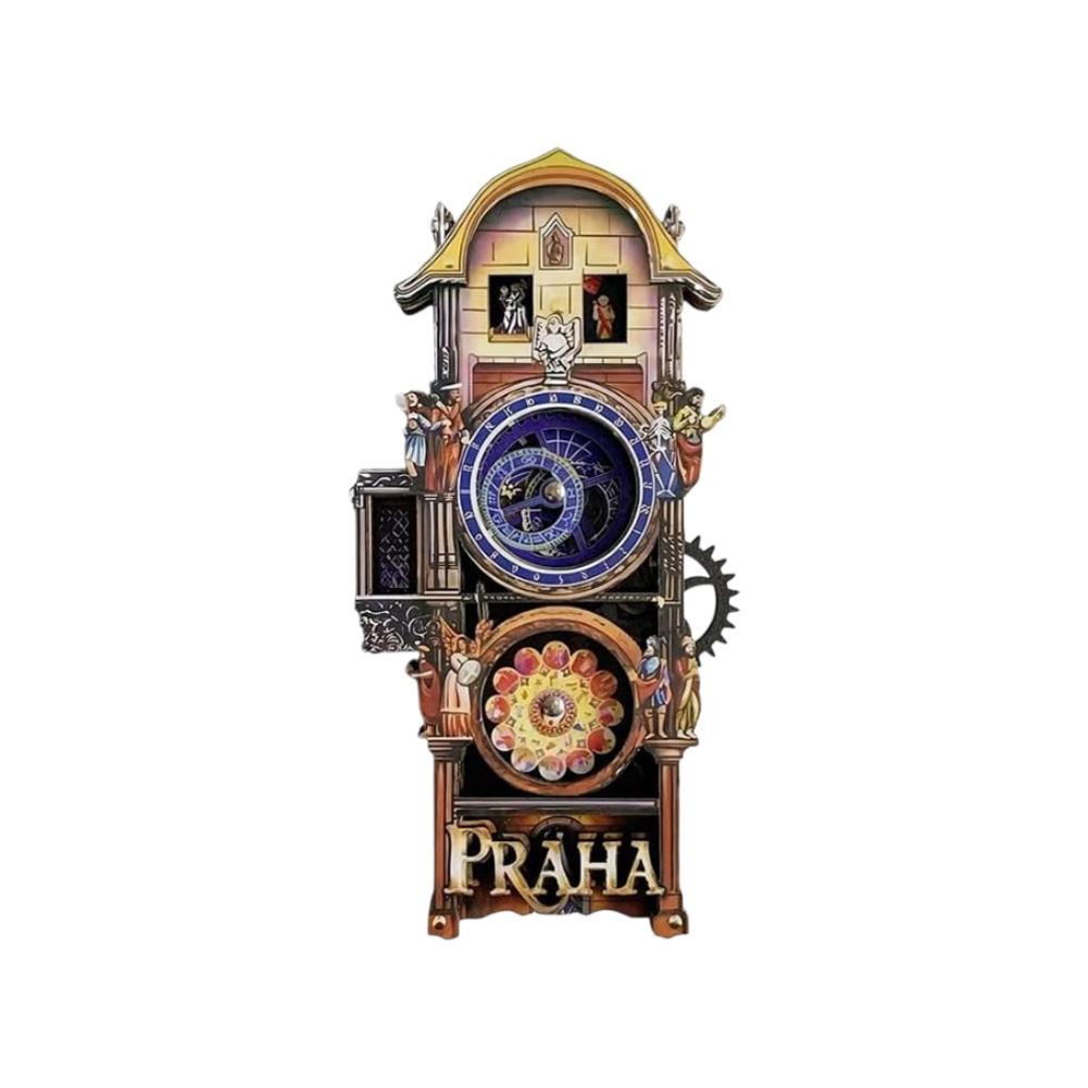 Деревянный магнит на холодильник Пражские астрономические часы Шестерня движущаяся Сильный магнитный Сувенир Чешская Республика Подарок на путешествие Декорация