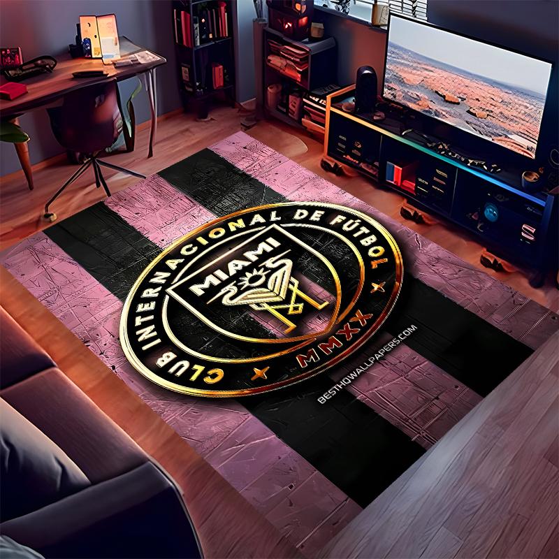 1pc Inter Miami CF Print Area Rug - Soft,Washable Non-Slip Indoor Mat for Office Chairs,Living Room,Home Office Decorative Rug