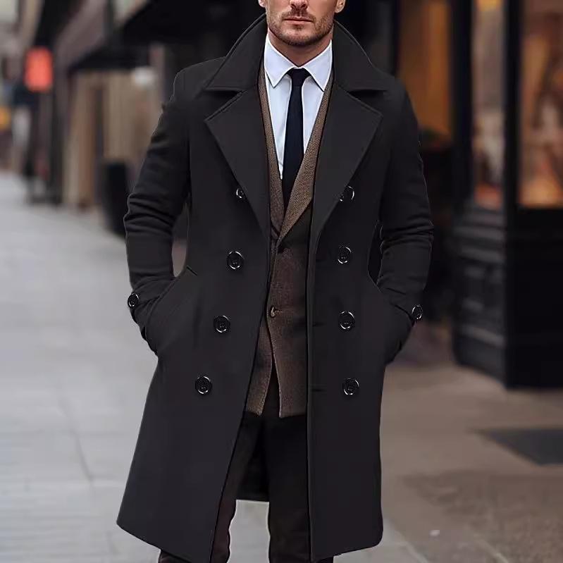 Men's Multi-color Wool Mid-length Windbreaker Coat