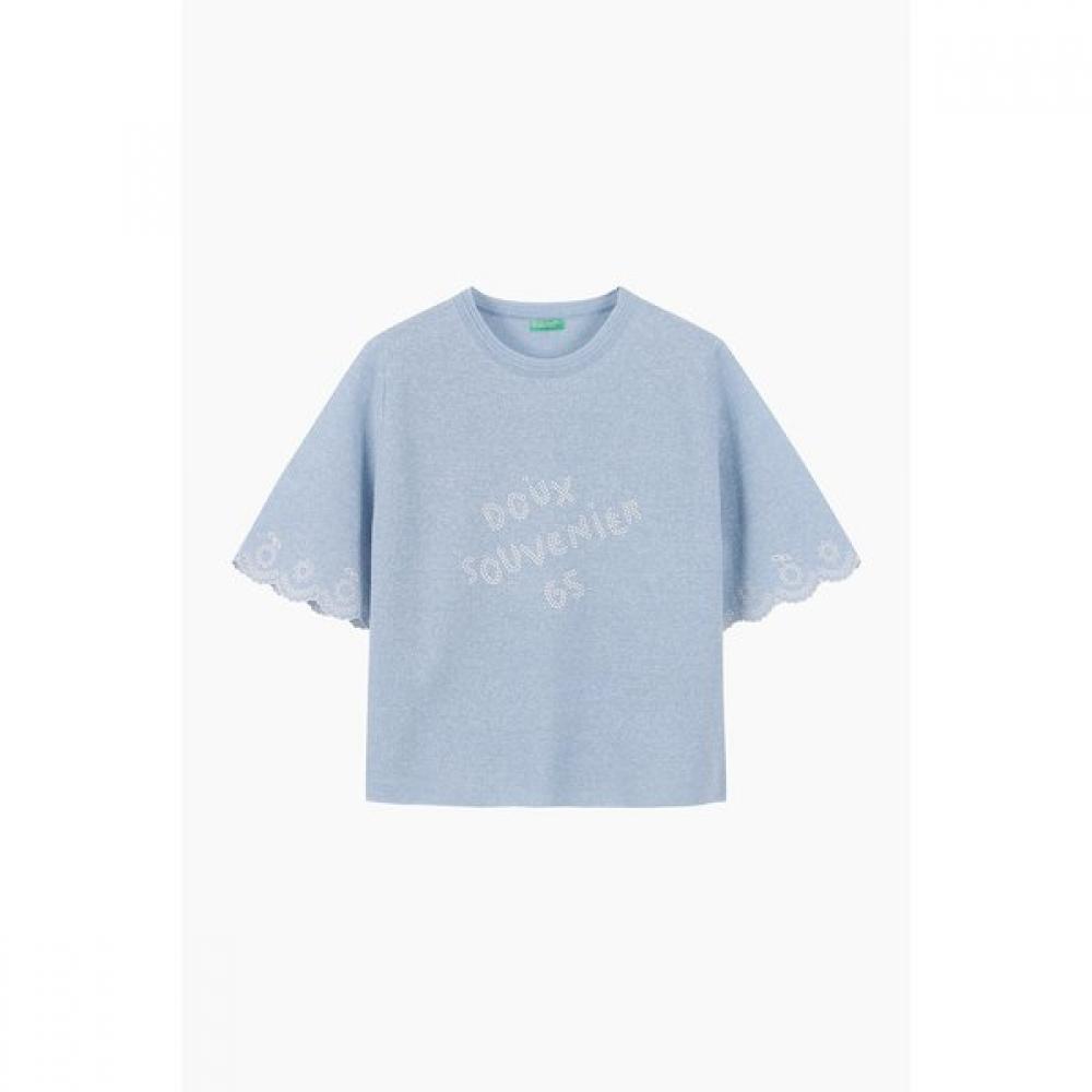 

Benetton Scallop Cuff Short Sleeve Knit Bakp53531 Blue