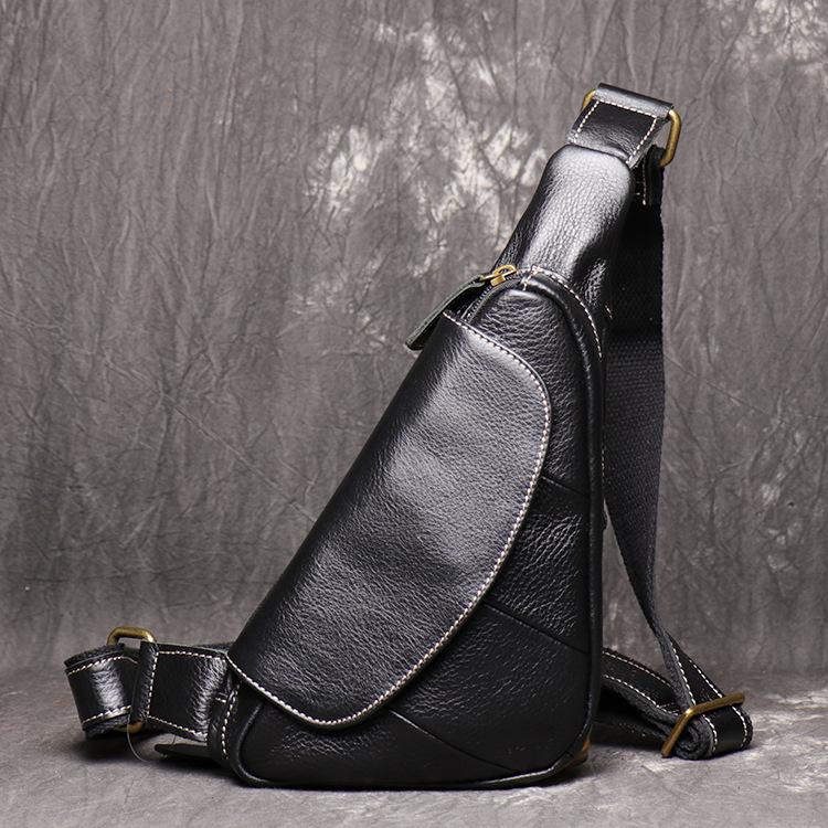 Men S Outdoor Casual Breast Bag, Genuine Leather Men S Bag, Korean Version Personalized Shoulder Messenger Bag, Cowhide Bag чёрный