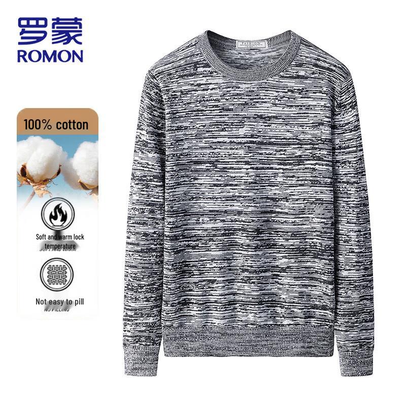ROMON Men's Pure Cotton Striped Pullover Sweater