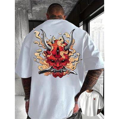 Europäische Größe Kreatives Rundhals-T-Shirt mit Front- und Rückendruck, Reine Baumwolle Sommer Mode Kurzarm-Oberteil für Lässigen Täglichen Stil Wesentliches Ausgeh-Oberteil