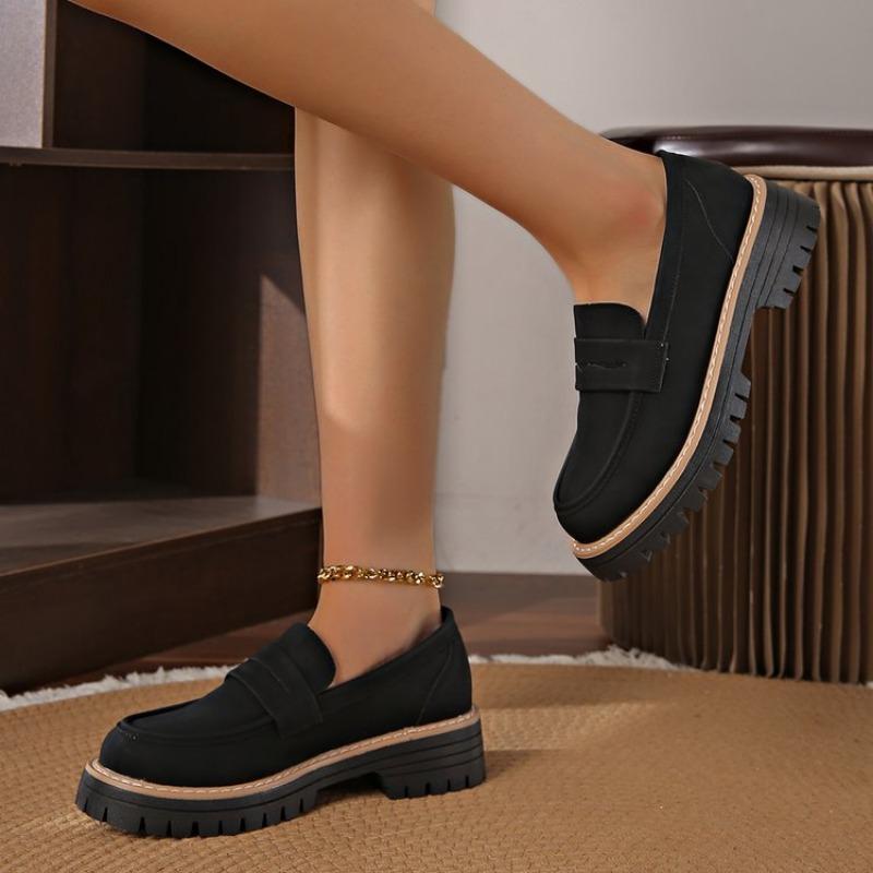 Fashion Women Solid Color Platform Loafers Shoes Woman Spring Autumn New British Style Flats Comfortable Thick Heel Slip On Shoes