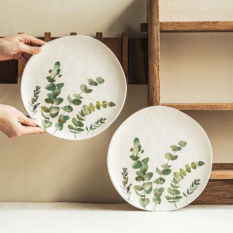 Kreativ Handmålad Keramisk Servis Enkel Grön Blad Fruktfat Praktiskt Grönsaksfat Specialformad Tallrik Desserttallrik Stor Tallrik