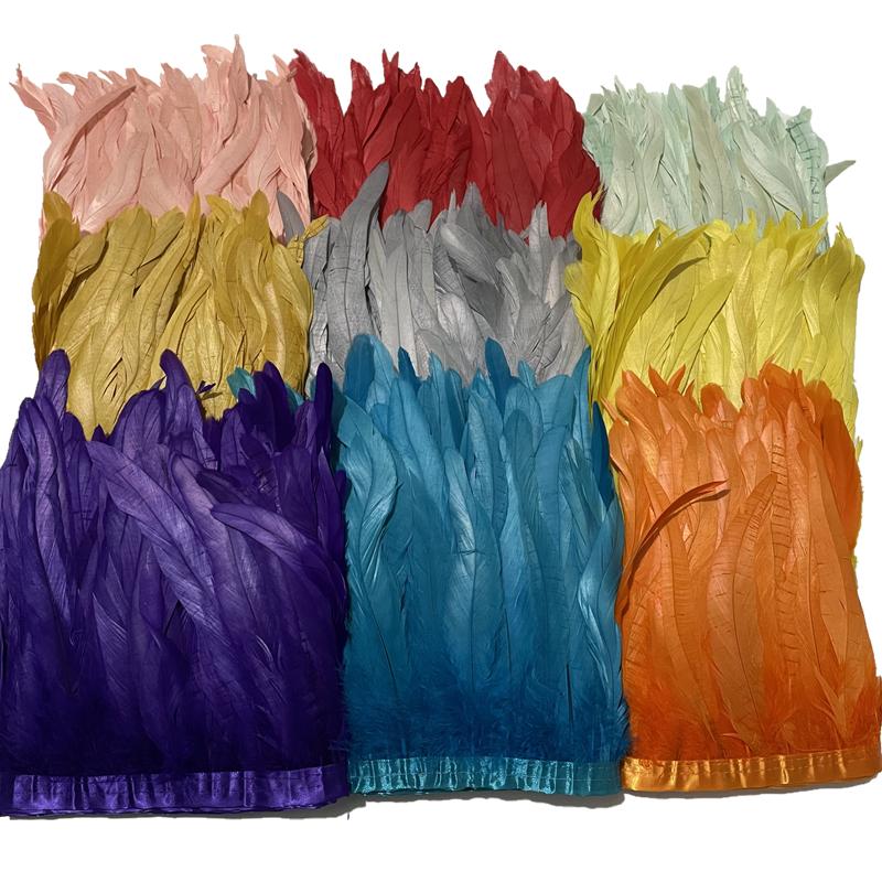 2Meters Colored Rooster Tail Feather Trim Ribbon Tape Black Pheasant Feathers for Crafts Carnival Party Decoration Decorative