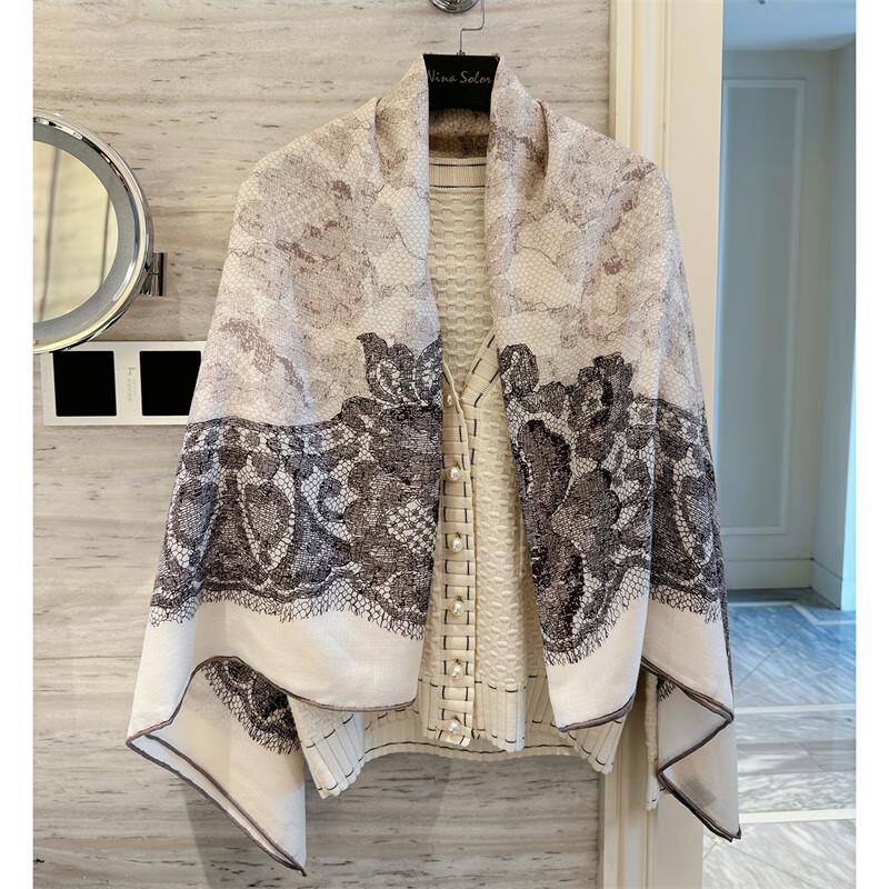 NINA SOLOR Romantic Lace Silk Wool Square Scarf