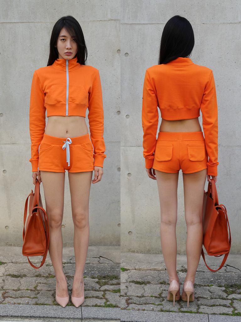 Deoineoseu Zipper Mini Shorts (Orange)