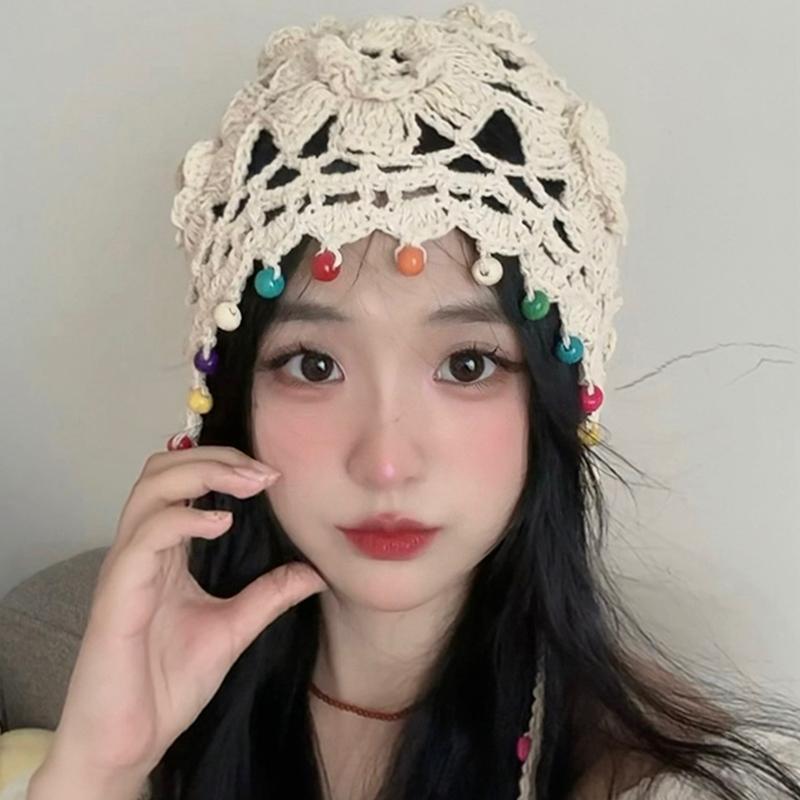 Homemade Ethnic Style Handmade Hollowed Out Hook and Flower Hat with A Sense of Atmosphere Thin Knitted Toe Cap Retro Style