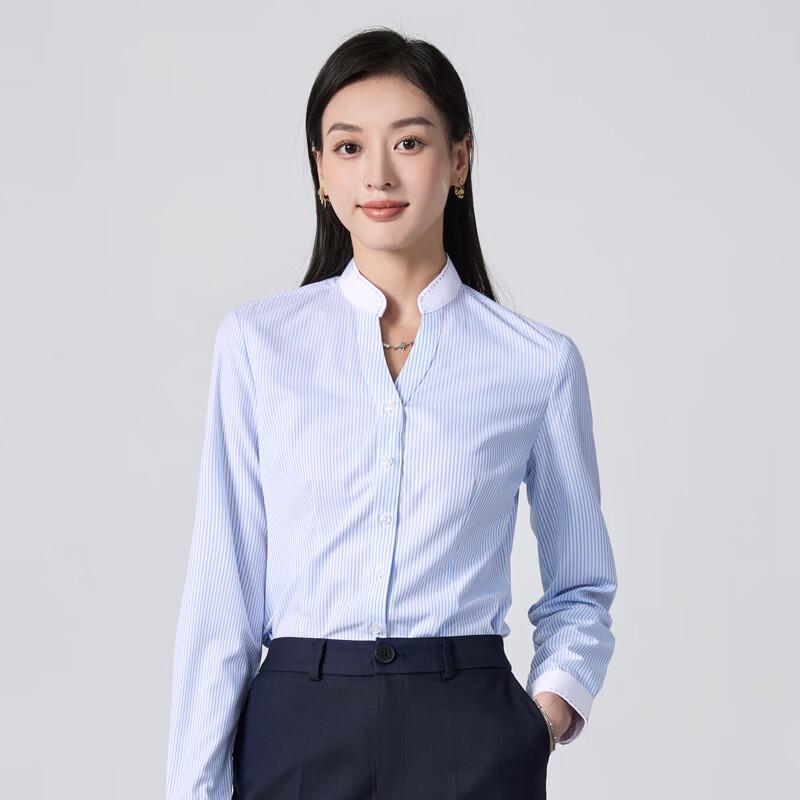 Toluoman Women s Professional Blue Stripe V-Neck Shirt 3XL