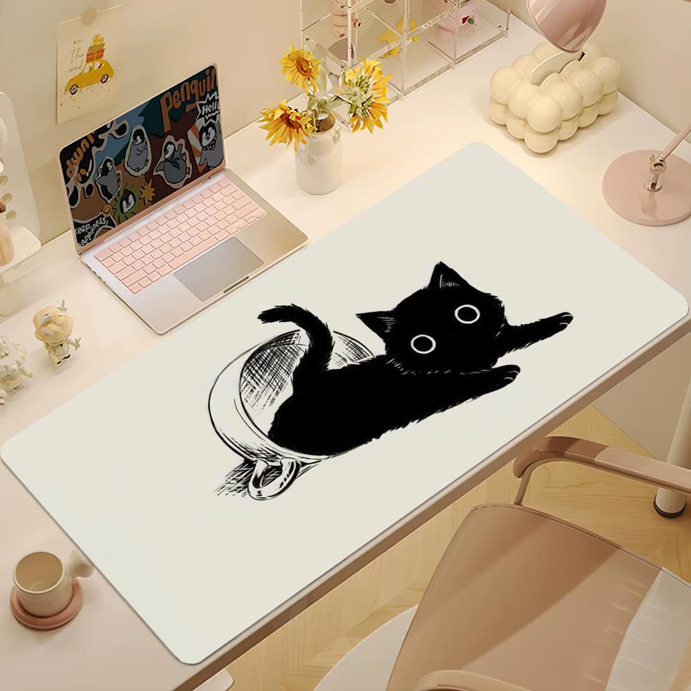 Cute Black Cat Mouse Pad Desk Mat Large Nonslip Antifray Keyboard Ergonomic Office Rubber PC Home Custom