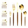 20-Piece Silverware Set with Cake Fork, Stainless Steel Flatware Cutlery Set for 4, Tableware Eating Utensils Set with Wooden Effect Handle