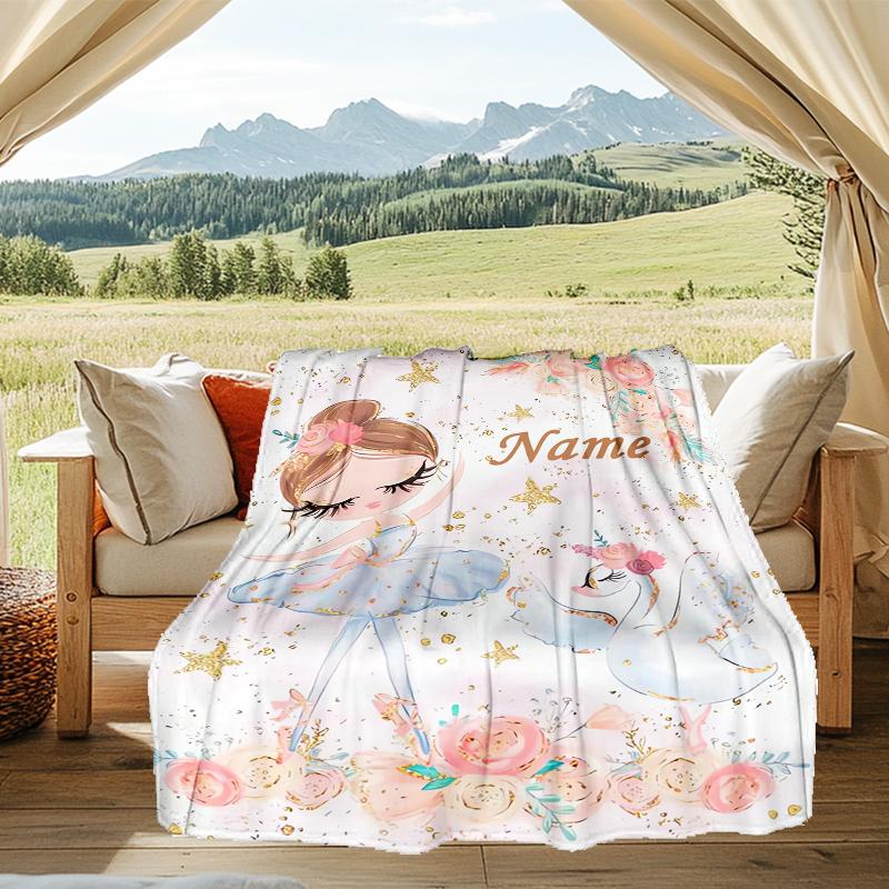 1PC Custom Name Swan Princess outdooor Flannel blankets Patterns Throw Blanket All-Season Soft Gift for Couch, Bed, Camping gifts