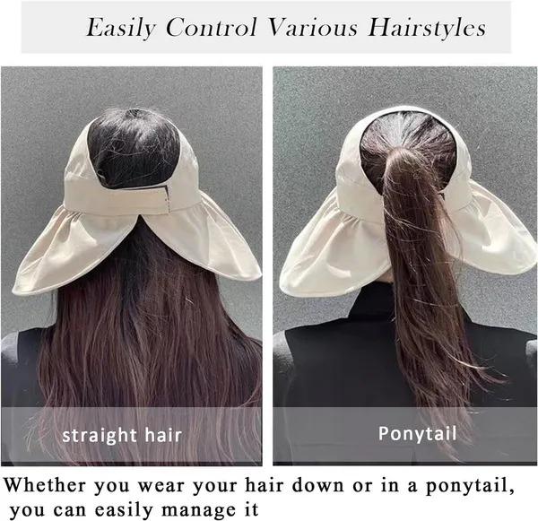 Kapelusz przeciwsłoneczny z pustym wierzchem chroniący przed promieniowaniem UV, Składane kapelusze przeciwsłoneczne z szerokim rondem dla kobiet z otworem na kucyk, Regulowany kapelusz chroniący przed słońcem