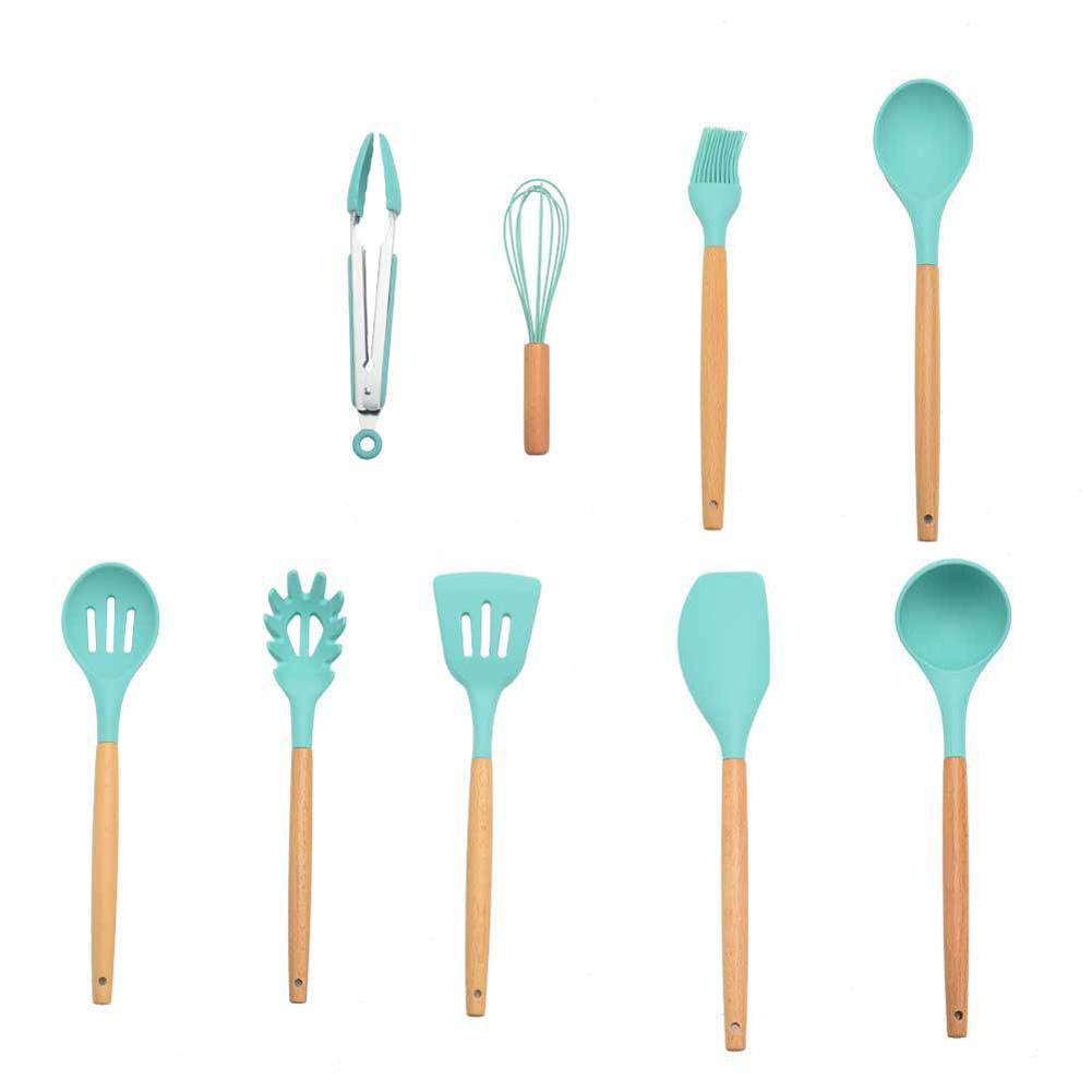 12pcs Green Silicone Kitchen Ware Shovel Spoon Kitchen Tool Spoon Storage Bucket Set