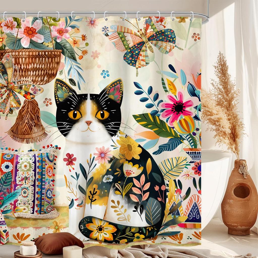 Rustic Bear Cabin Shower Curtain, Western Lodge Mountain Animal Design, Waterproof Polyester With Hooks