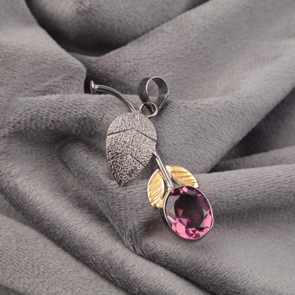 925 Sterling Silver Rhodolite Gemstone Pendant Stylish Jewelry Anniversary Gift PP-55-3