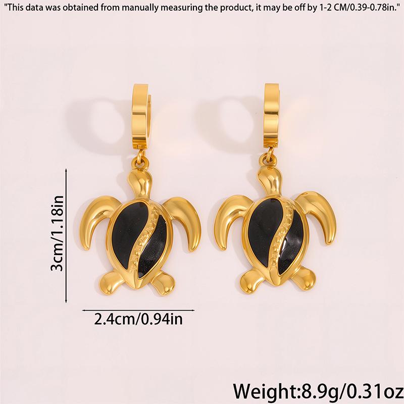 Ocean Style Sea Turtle Enamel Dangle Earrings - Women's Stainless Steel Luxury