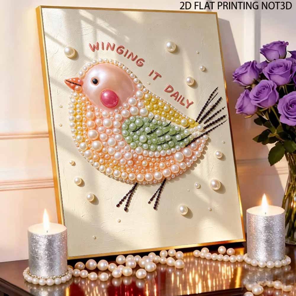 Cute Little Bird Pearl Bead Painting Kit with Frame Sparkling Canvas Art Romantic Bedroom Decor Gift for Adults Home Wall Decor Crafting