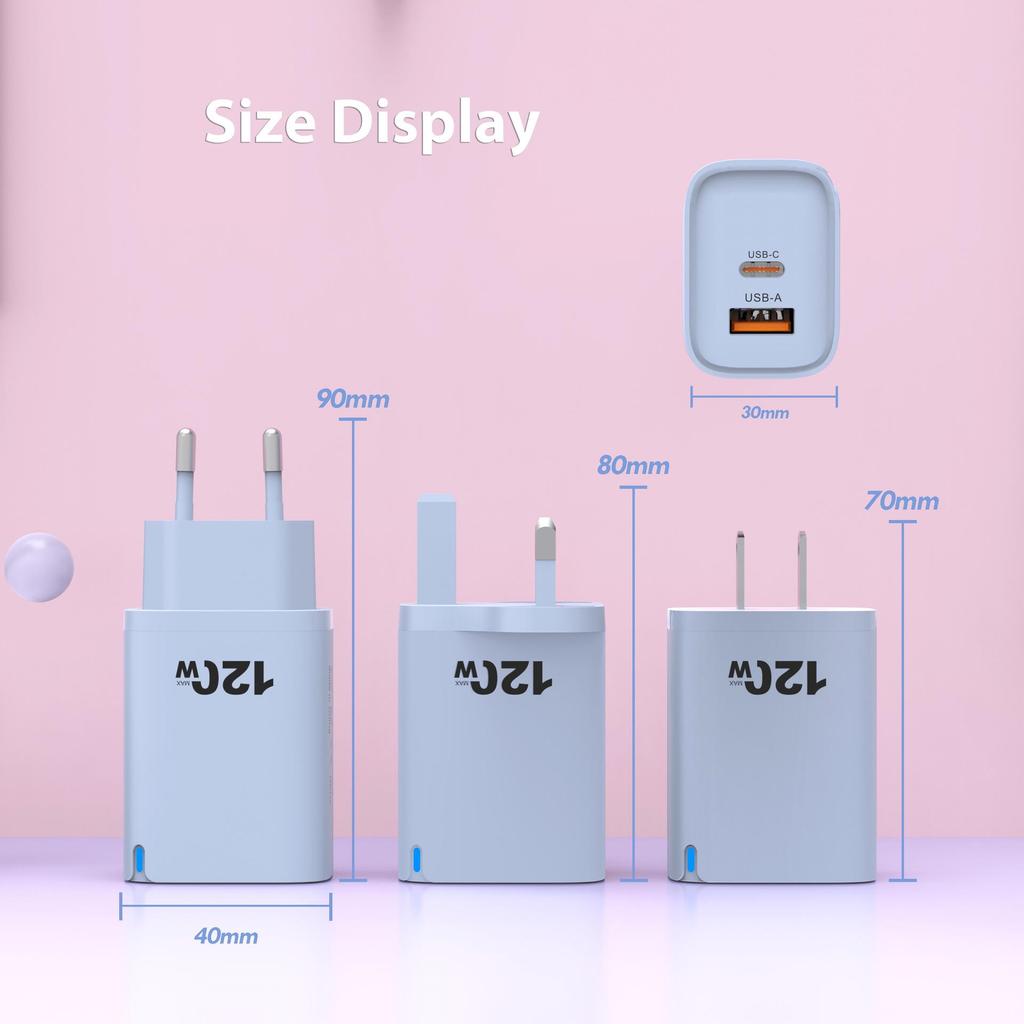Macaron A+C PD20W Fast Charger with UK/US/EU Plugs