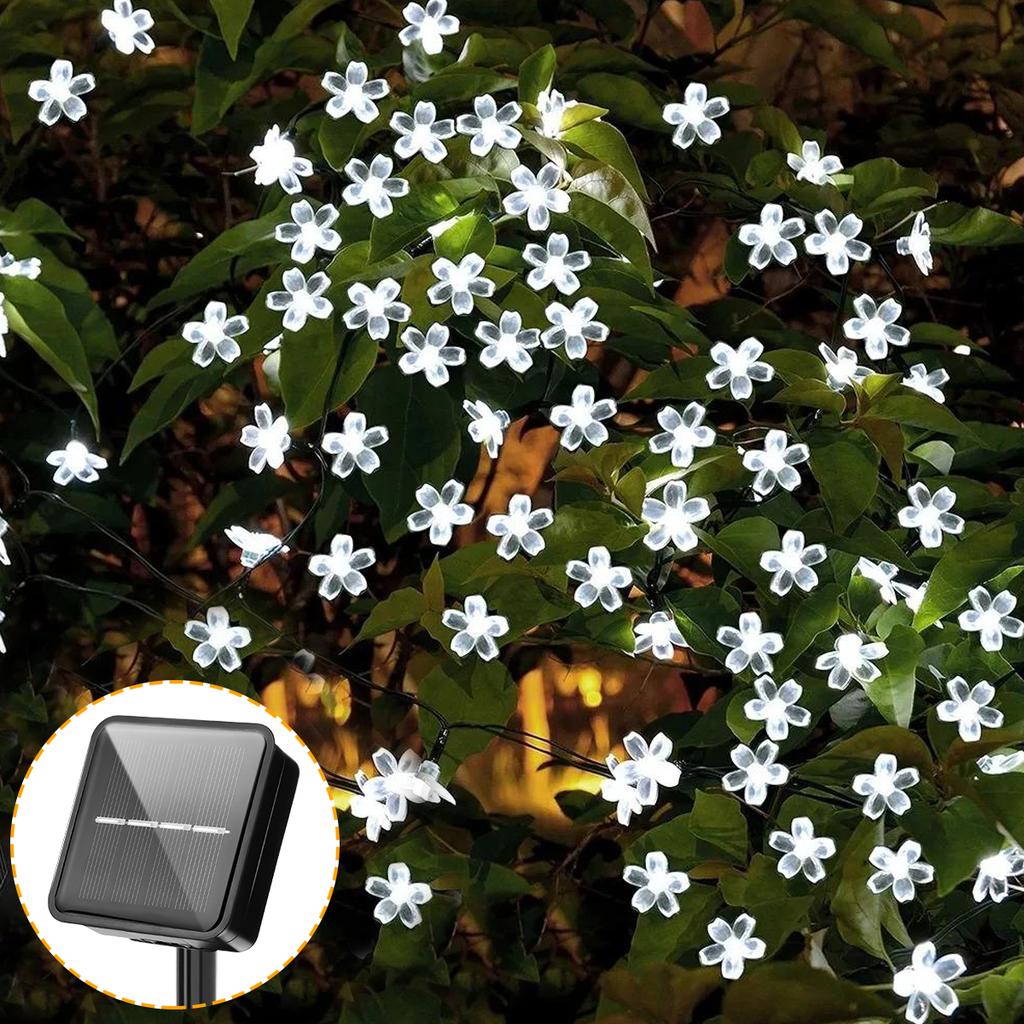 5M 20LED Solar String Lights Outdoor Waterproof Cherry Blossom 8 Mode Battery Operated Flower Lamp Christmas Garden Party Decor