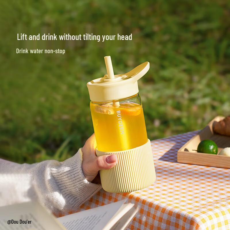 Buydeem Straw Glass Water Bottle