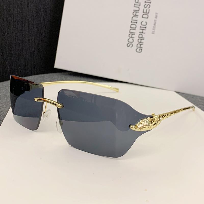 New Sunglasses Special Frameless Edge-cut Metal Frame Sunglasses Leopard Head Decorative Sunglasses Men