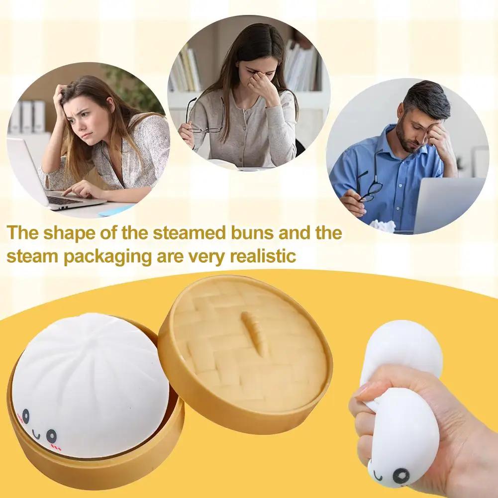 In Stock White Dumpling Steamer Bun Ornament Slow Rebound Soft Pinch Decompression Office Home Decor  Adults  Gift