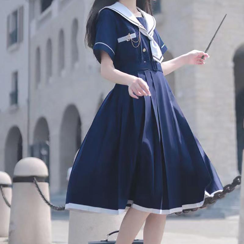 Vestito da donna JK Girls stile giapponese preppy Lolita marinaio vestito Y2k gotico kawaii vintage manica corta estate midi vestito