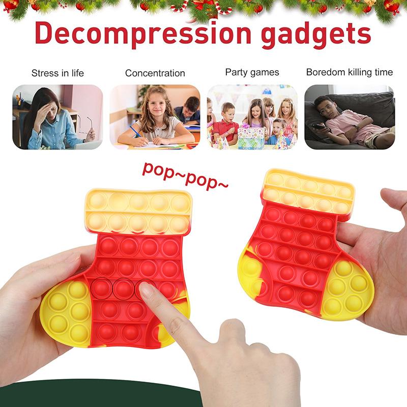Christmas Pop Fidget Reliver Stress Toys Christmas Decoration Xmas Tree Santa Claus Bubble Sensory Toy Kids New Year Party Gift
