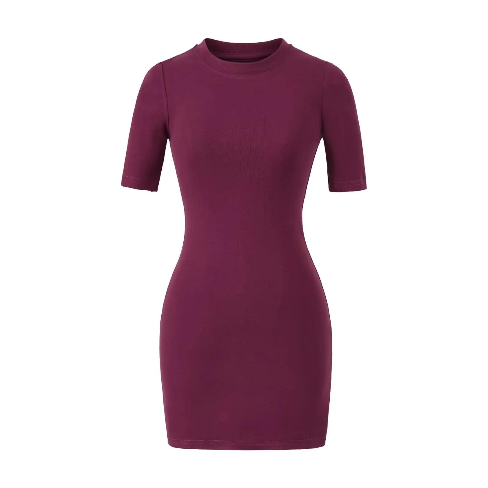 American Spicy Girl Bodycon Mid-Sleeve Round Neck Summer Dress Medium