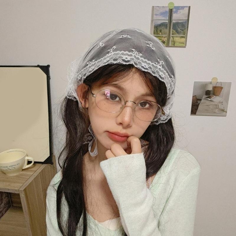 Stylish Lace Headwrap Triangular Hair Scarf Elegant Bandanas Headscarf for Women Music Festival Photo Head Accessories