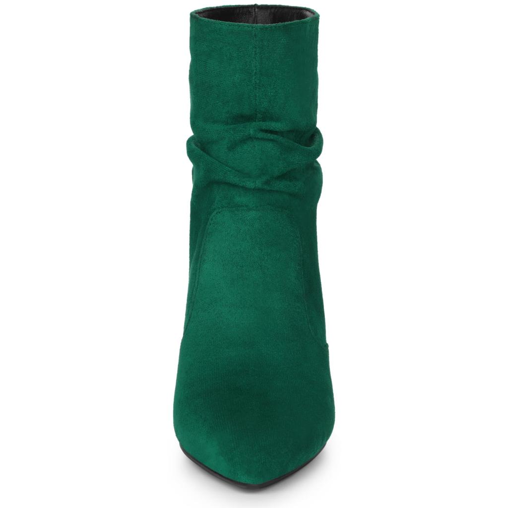 Allegra K Women's Slouch Pointy Toe Pull-On Stiletto Heel Ankle Boots, Green, Size 25.0cm