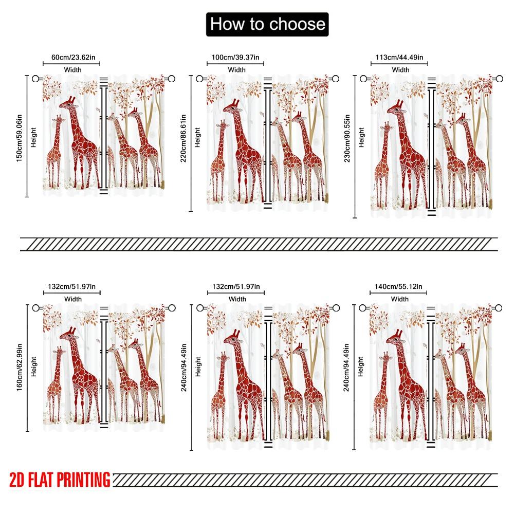 2pcs,2D Plane Printing Window Curtain Autumn Giraffes Versatile Fabric (without Rod) All Seasons Use for Living Room & Office