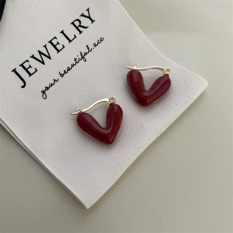 French Retro Red Bean Stud Earrings - Minimalist & Versatile for Women, Perfect for Christmas & New Year
