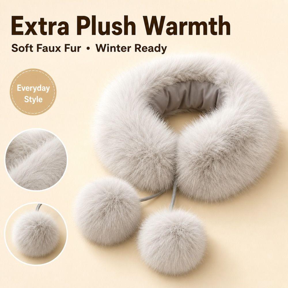 Pom Pom Tie Fur Collar Scarf Soft Plush Fluffy Neck Warmer New Pom Pom Scarf Women