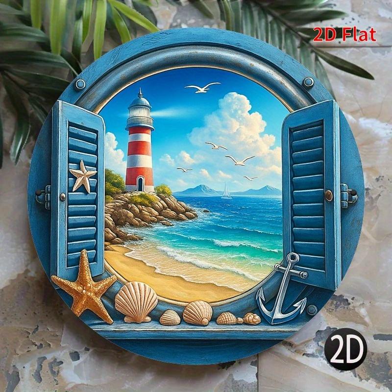 Coastal Lighthouse Aluminum Metal Sign Vintage Nautical Wall Decor Plaque for Beach House 20x20cm(8x8inch)